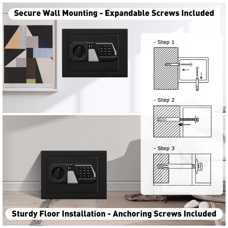 RETLLAS 0.3 Cu Ft Safe Home Fire-resistant Safe for Home Office Hotel, Black, 9.1"W x 7.9"D x 6.7"H - Image 4
