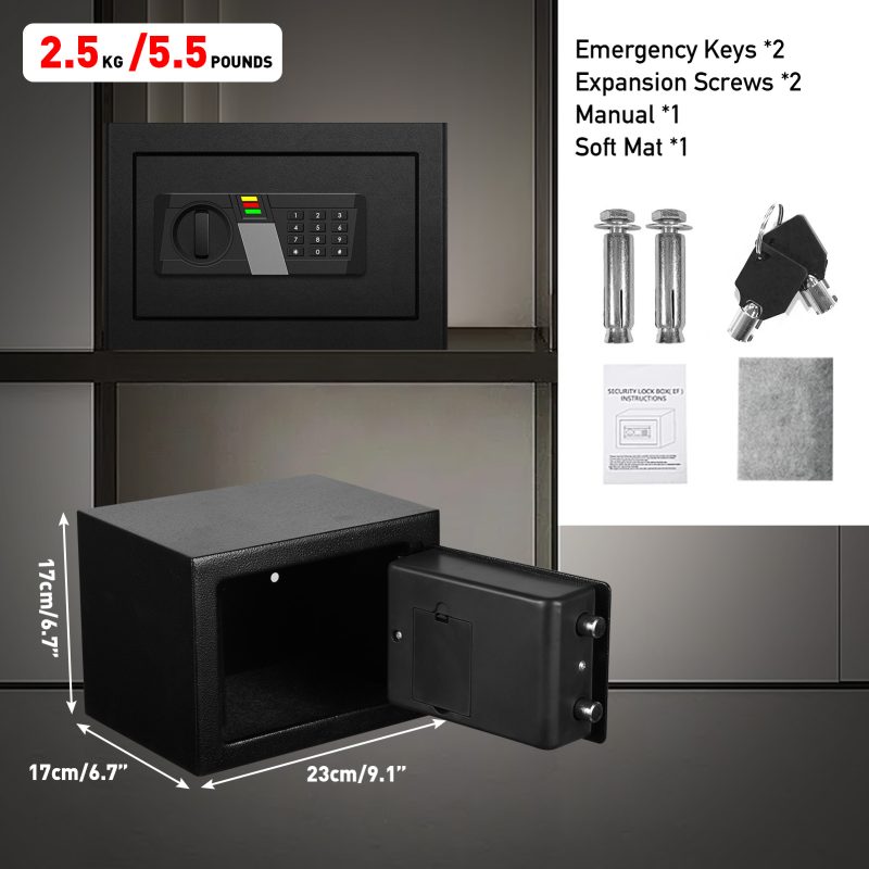 RETLLAS 0.25 Cu Ft Safe Box: Silent Keypad, Enhanced Security, Password Error Alert | Fire/Water Resistant for Home/Office | Hidden Design, Black - Image 7