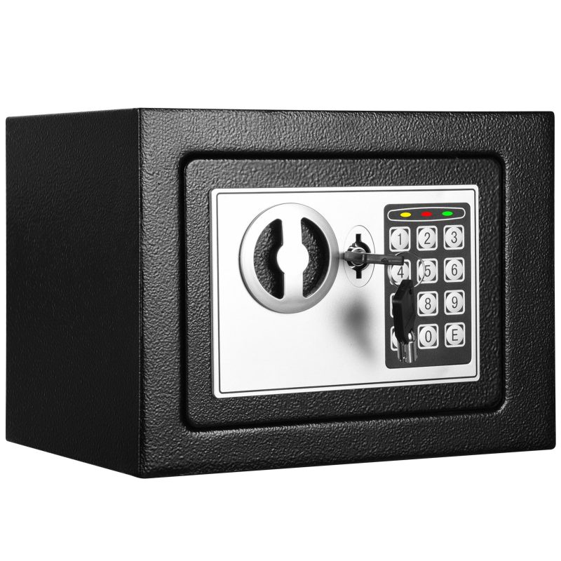 RETLLAS 0.25 Cu Ft Safe Box: Silent Keypad, Enhanced Security, Password Error Alert | Fire/Water Resistant for Home/Office | Hidden Design, Black