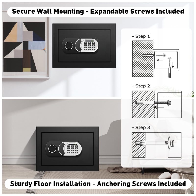RETLLAS 1.0 Cu Ft Safe Home Fire-resistant Safe for Home Office Hotel, Black, 13.8"W x 11.8"D x 9.8"H - Image 3
