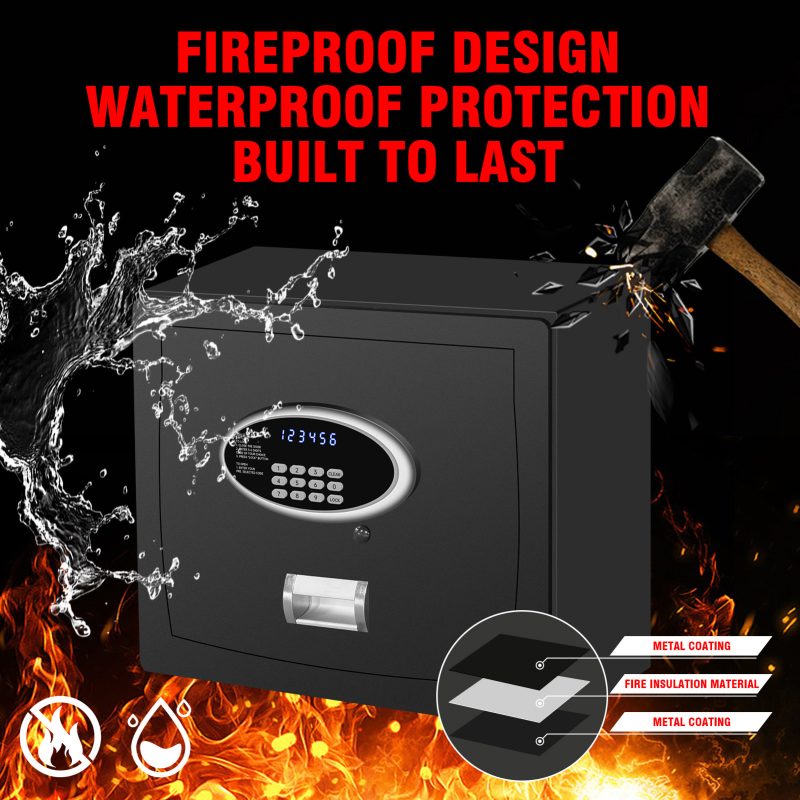 RETLLAS 0.8 Cu.ft. Fireproof Safe - Dual Lock System, LCD Display, Hydraulic Rod - Home & Office Security Solution, Black - Image 4