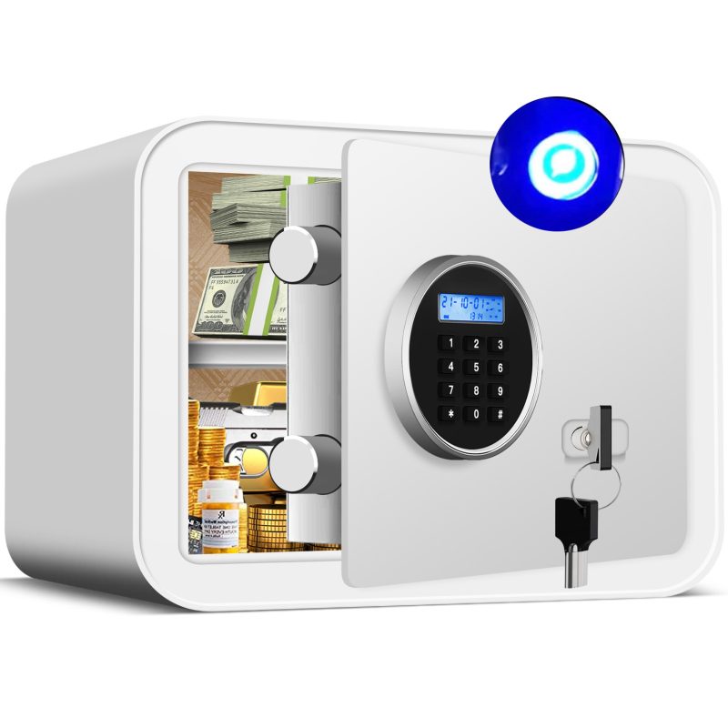 RETLLAS 1.0 Cubic Feet Small Safe Box with Key, Motion Sensor Lights, Customizable Storage, Wall Mountable - Secure Mini Safe for Home & Office - Image 2