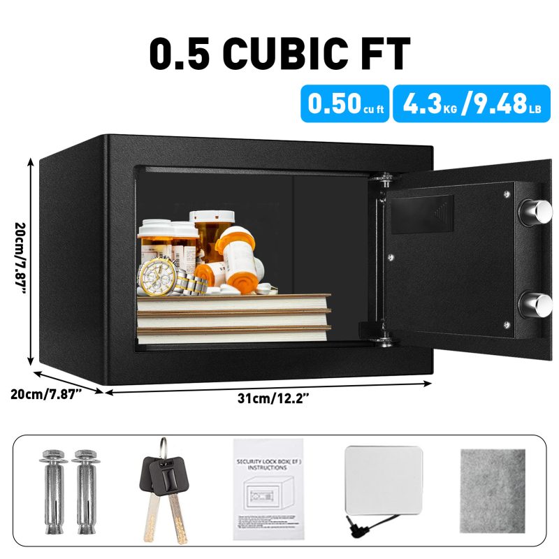 RETLLAS 0.5 Cubic Feet Money Safe Box for Home, Fireproof Security Safe Box for Money Safe with Keys & Pass Code, Lock Box Fireproof Safe with Digital Keypad, Matte Black - Image 6