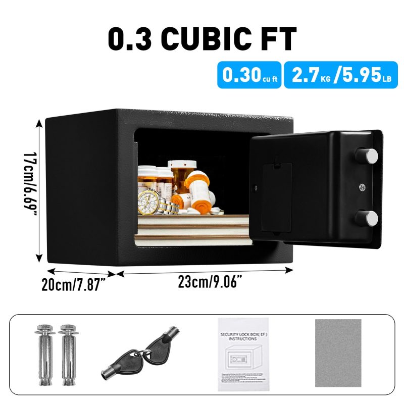 RETLLAS 0.3 Cu Ft Safe Home Fire-resistant Safe for Home Office Hotel, Black, 9.1"W x 7.9"D x 6.7"H - Image 3