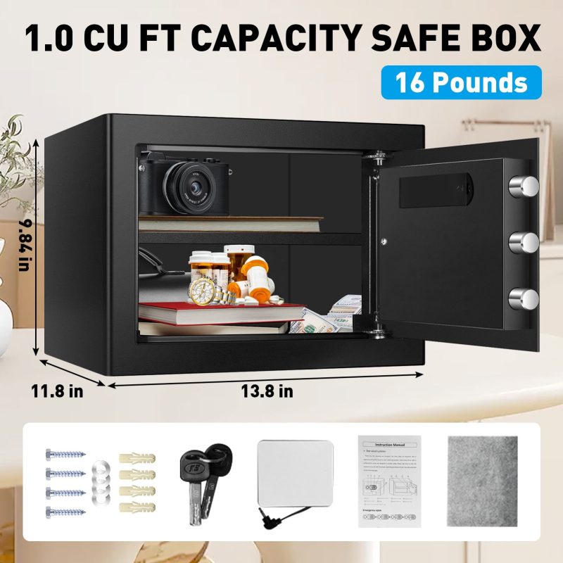 RETLLAS 1.0 Cu Ft Safe Home Fire-resistant Safe for Home Office Hotel, Black, 13.8"W x 11.8"D x 9.8"H - Image 6
