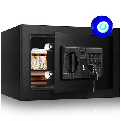 RETLLAS 0.5 Cubic Feet Money Safe Box for Home, Fireproof Security Safe Box for Money Safe with Keys & Pass Code, Lock Box Fireproof Safe with Digital Keypad, Matte Black