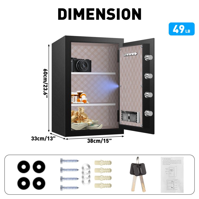 RETLLAS 2.7 Cubic Feet Large Safe Digital Electronic Security Keypad Safes with Safe Box for Home Office Travel Business, Black, 15"W x 13"D x 23.6"H - Image 11