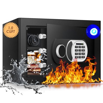 RETLLAS 1.0 Cu Ft Safe Home Fire-resistant Safe for Home Office Hotel, Black, 13.8"W x 11.8"D x 9.8"H