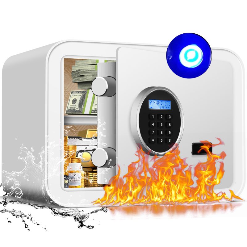 RETLLAS 1.0 Cubic Feet Small Safe Box with Key, Motion Sensor Lights, Customizable Storage, Wall Mountable - Secure Mini Safe for Home & Office - Image 3