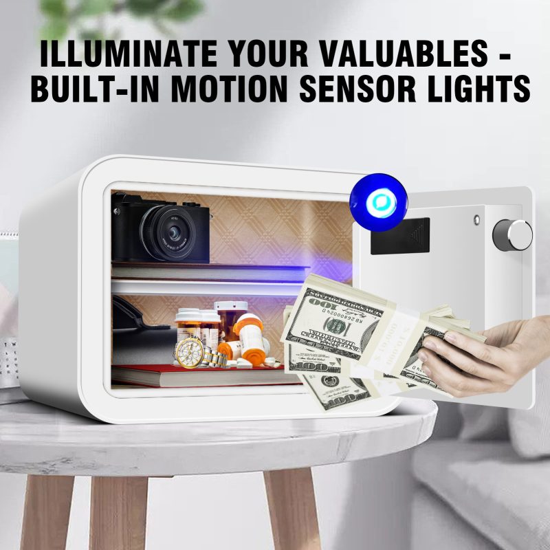 RETLLAS 1.0 Cubic Feet Small Safe Box with Key, Motion Sensor Lights, Customizable Storage, Wall Mountable - Secure Mini Safe for Home & Office - Image 4