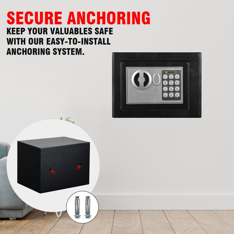 RETLLAS 0.25 Cu Ft Safe Box: Silent Keypad, Enhanced Security, Password Error Alert | Fire/Water Resistant for Home/Office | Hidden Design, Black - Image 3