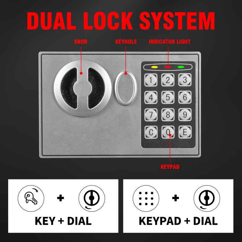 RETLLAS 0.25 Cu Ft Safe Box: Silent Keypad, Enhanced Security, Password Error Alert | Fire/Water Resistant for Home/Office | Hidden Design, Black - Image 4
