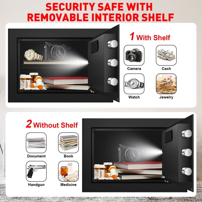 RETLLAS 1.0 Cu Ft Safe Home Fire-resistant Safe for Home Office Hotel, Black, 13.8"W x 11.8"D x 9.8"H - Image 9