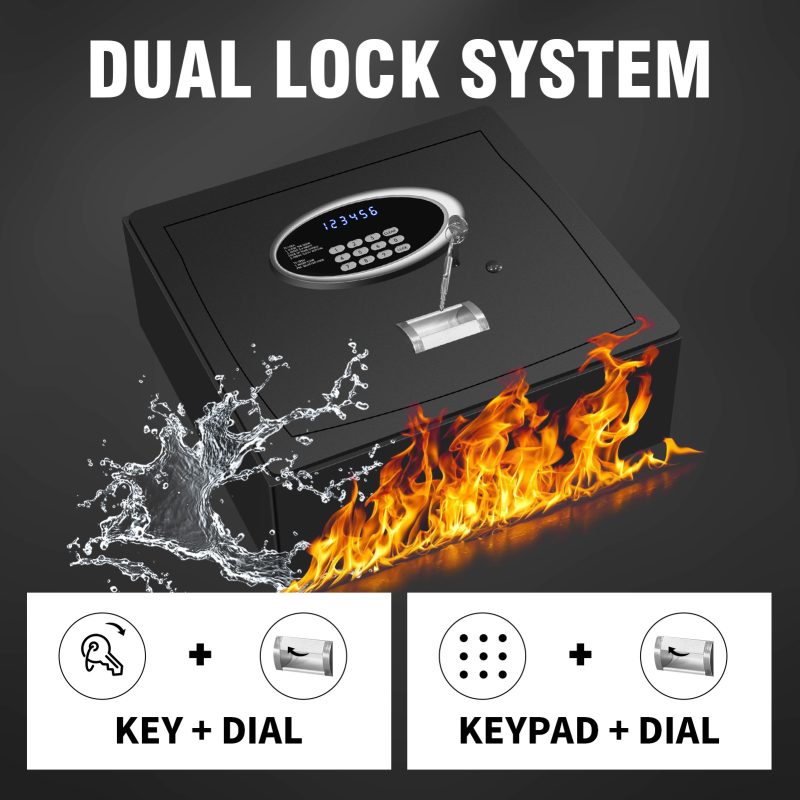 RETLLAS 0.8 Cu.ft. Fireproof Safe - Dual Lock System, LCD Display, Hydraulic Rod - Home & Office Security Solution, Black - Image 3
