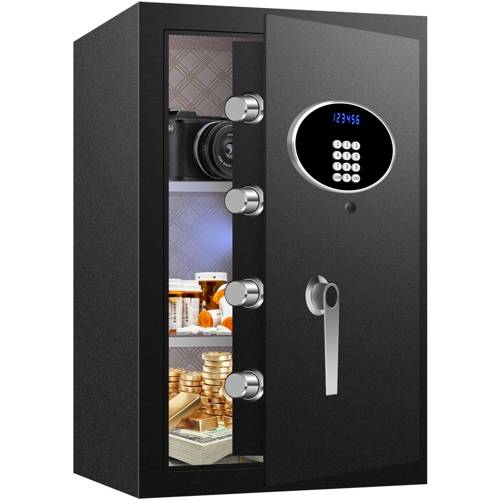 Gun Safe,Mounted Biometric Nightstand Handgun Safe with Quick Access Sliding Door