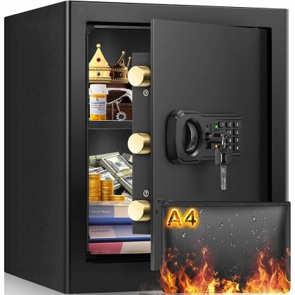 RETLLAS 2.3 cu ft Spacious Fire Proof Safe Boxes for Home Use, Large Home Safe with Fireproof A4 Document Bag & Mute Function, Combination Lock Box for Money Firearm Medicine Document