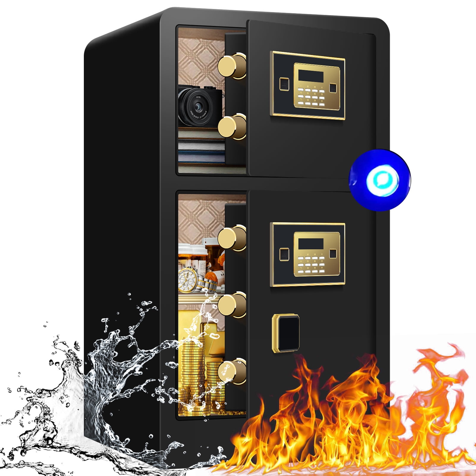 RETLLAS 6.1 Cubic Feet Fireproof Safe Box, Extra Large, Keys & Digital Keypad Lock, Home Safe for Money, Wall Mountable, Black