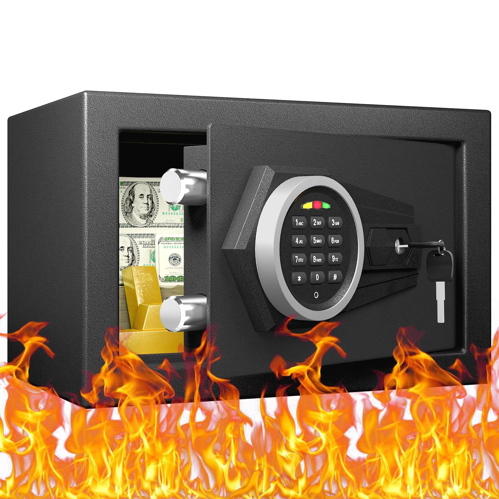 RETLLAS 0.7 Cub Small Fireproof Safe Box,Home Safe with Digital Keypad and Dual Alarm System,Fireproof Waterproof Safe with LED Light and Mute Function,Money Safe for Home Hotel