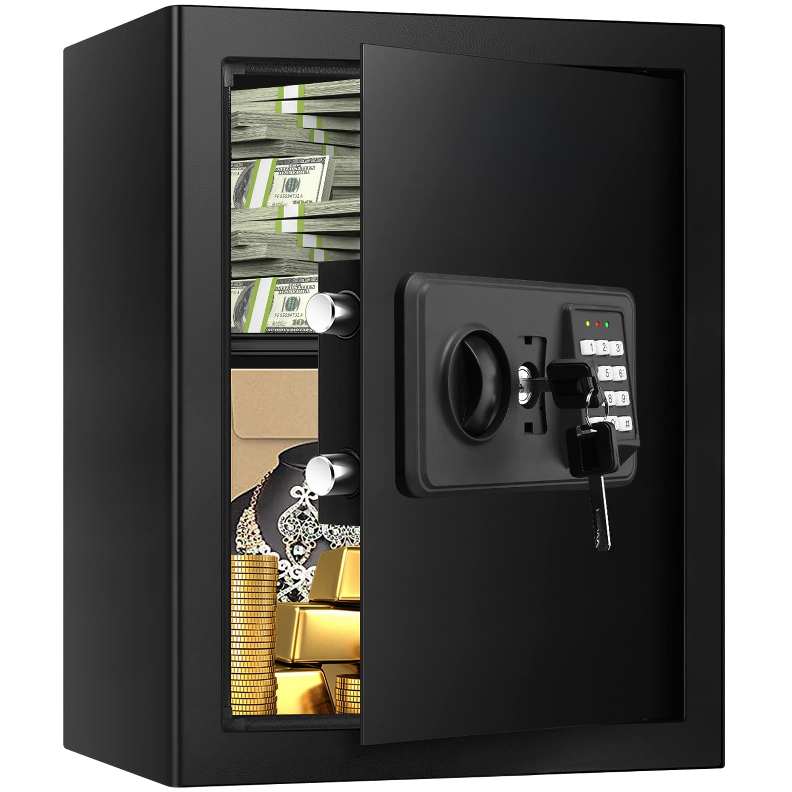 RETLLAS 2.6 Cu ft Fire proof Safe Boxes for Home, Digital Home Security Safe Box with Electronic Keypad & Keys, Personal Safe for Firearm Medicine Money Documents Valuableset Keys