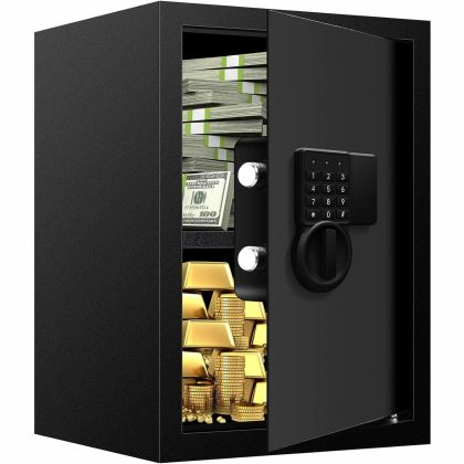 RETLLAS 2.5Cuft Fireproof Safe Box for HOME USE, Digital Home Security Money Safe with Key, Numeric Keypad and Removable Shelf, Document Safe Fireproof Waterproof for Firearm Medicine Valuables
