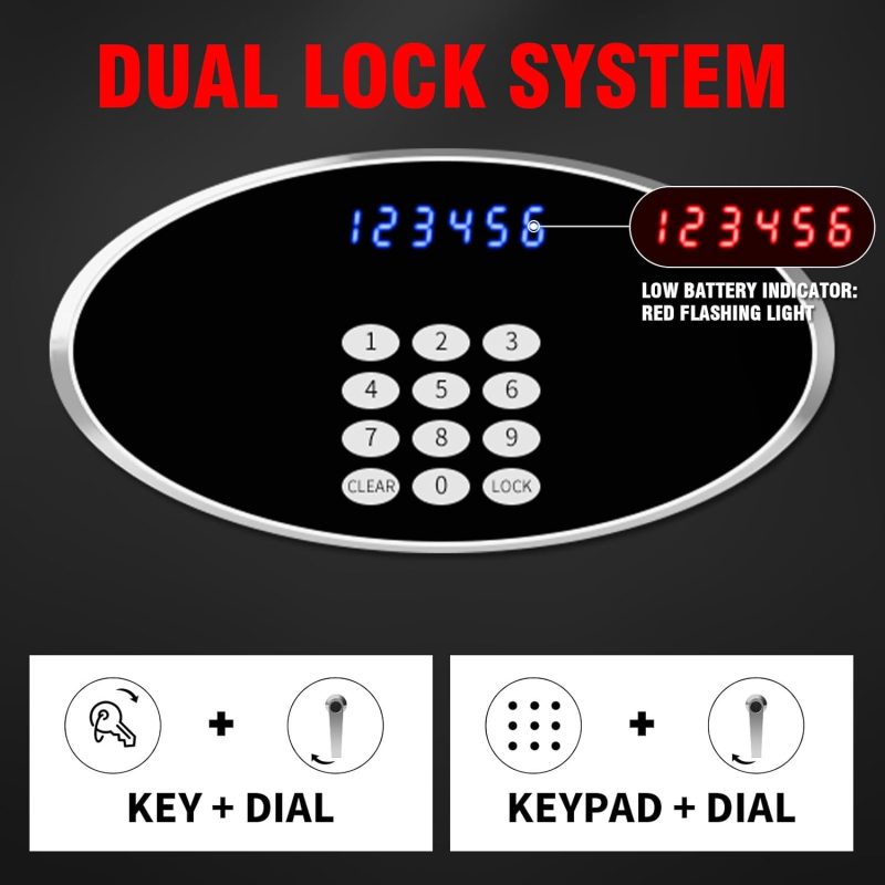 5.0 Cu ft Extra Large Home Safe Box Fireproof Waterproof, Heavy Duty Fire Proof Safes for Home Use with LCD Display, LED Lighting, Removable Shelf, Secure Office Hotel Documents Money Firearm - Image 4