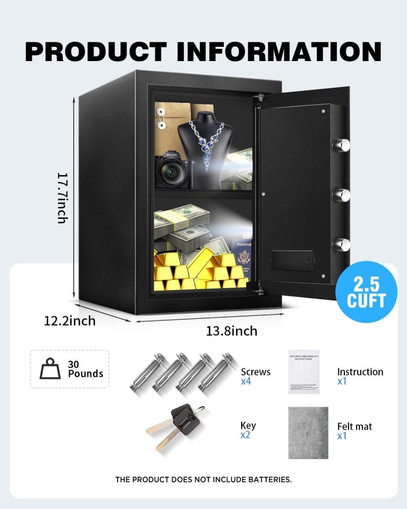 2.5 Cu Ft Safe Box for Home Documents -Steel Electronic Digital Safety Box Personal Security Lock Box with LED Sensor Light External Power Compartment for Office Money Jewelry Valuables - Image 8