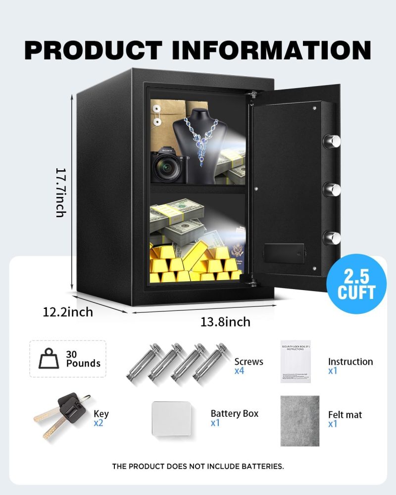 2.5 Cu Ft Safe Box for Home Steel Electronic Digital Safety Box Personal Security Lock Box with LED Sensor Light Emergency Type-C External Charge for Money Jewelry Documents - Image 7