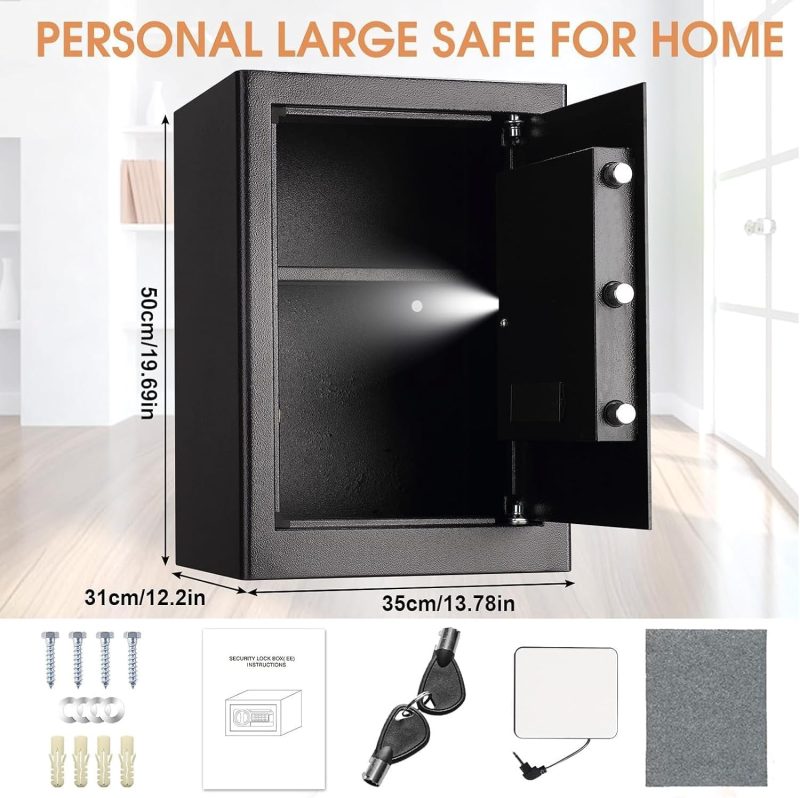 2.8 Cu Ft Safe Box For Home Documents -Steel Electronic Digital Safety Box for Office Money Jewelry Valuables, Personal Security Lock Box with Sensor Light, Removable Shelf, Mute Function - Image 4