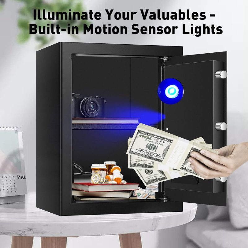 2.4 Cu Ft Home Safe Box Fireproof Waterproof Digital Security Box Steel Construction with Electronic Keypad, Removable Shelf, Hidden Key Lock, LED Light for Document Money Jewelry Valuables - Image 7