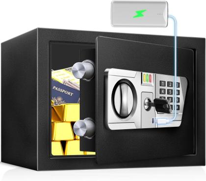 TOTOY Safe 1.0 Cu Ft Money Safe Box for Home with LED Sensor Light, Small Safe for Home Documents with Keys and Digital Keypad, Hidden Key Lock Box for Money Jewelry Valuables