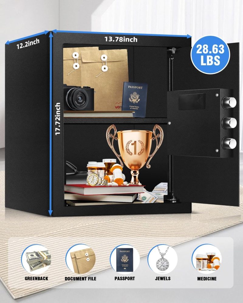 Home Safes Water and Freproof, 2.5 Cu Ft Digital Security Box Personal Lock Box with LED Sensor Light & Emergency Type-C External Charge for Money Jewelry Documents - Image 6