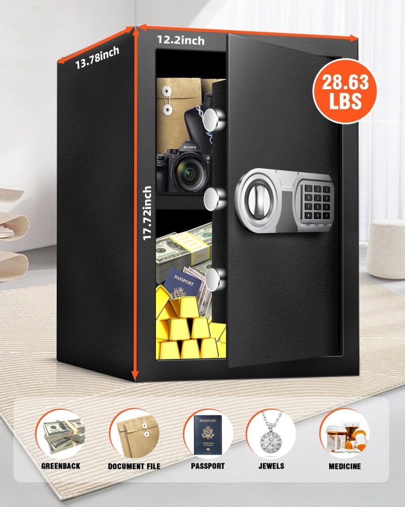 2.5 Cu Ft Home Safes Water and Freproof, Digital Security Safe Box with LED Sensor Light & Emergency USB-C Cable, Removable Shelf for Money Jewelry Documents - Image 2