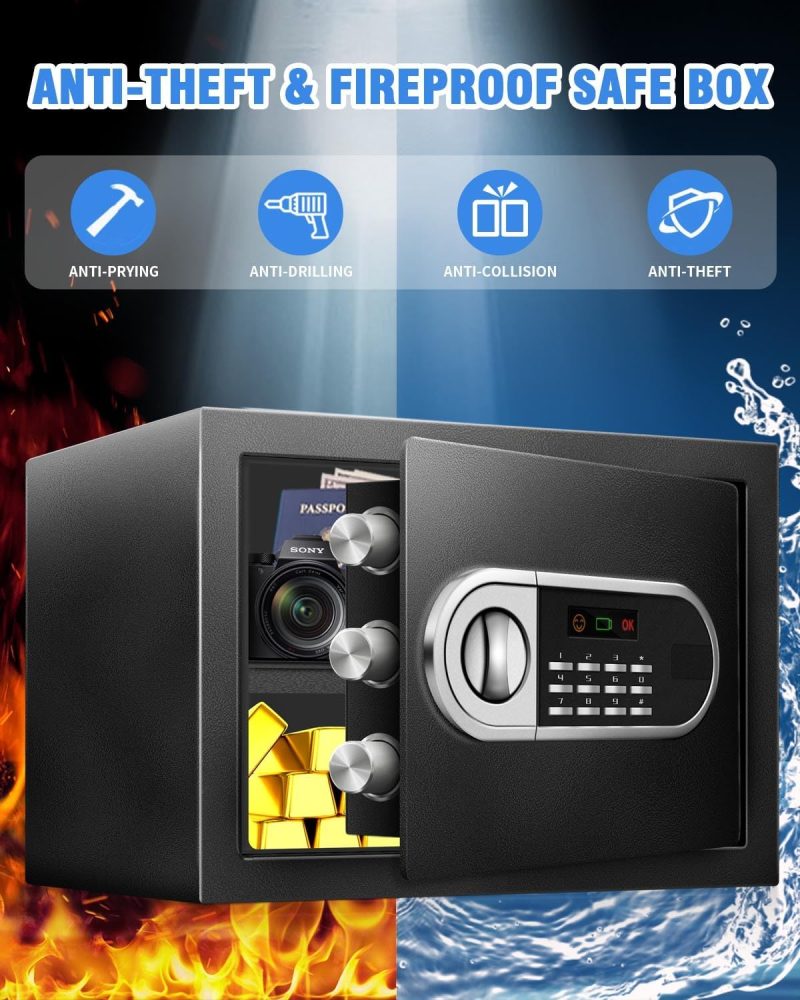 1.2 Cu Ft Safe Box for Home Steel Electronic Digital Safety Box Personal Security Lock Box with LED Sensor Light & Emergency Type-C External Charge for Money Jewelry Documents - Image 7