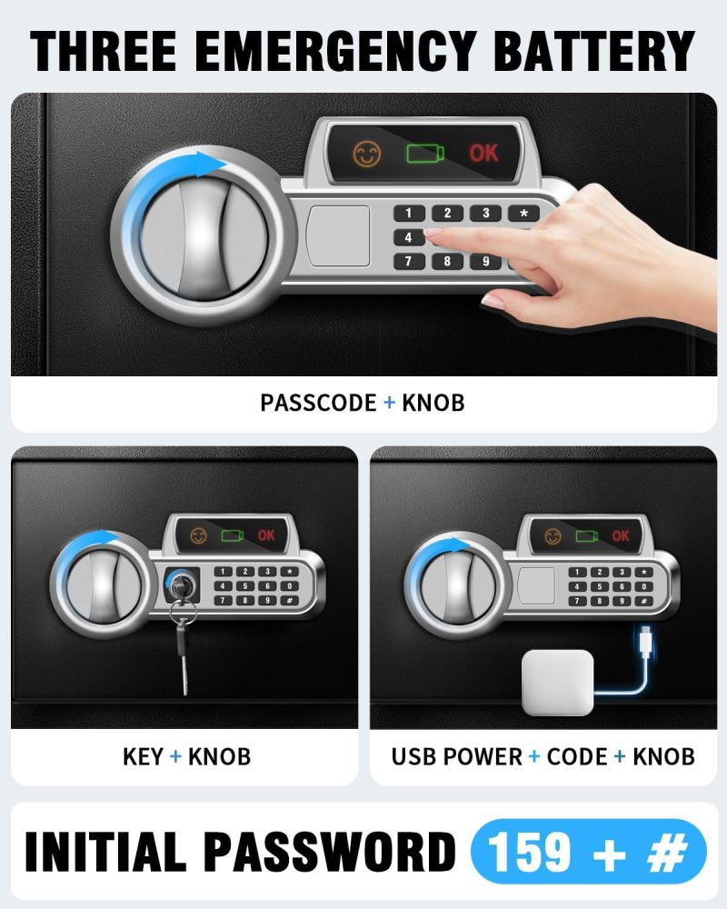 2.5 Cu Ft Safe Box Fireproof Waterproof for Home -Personal Steel Safety Box with Electronic Digital Keypad, Sensor Light, Removable Shelf, Security Box - Image 2