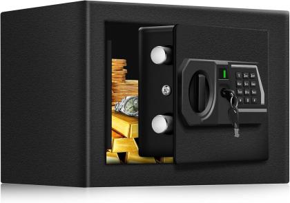 TOTOY Small Personal Safe Box 0.3 Cu Ft- Electronic Digital Security Safe Steel Construction Hidden with Key Lock, Wall or Cabinet Safety Box for Home Office Hotel Business Jewelry Gun Cash Money