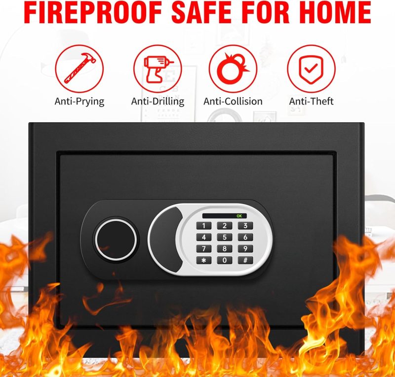 1.3 Cu Ft Home Safe Box Fireproof Waterproof Digital Security Box Steel Construction with Electronic Keypad, Removable Shelf, Hidden Key Lock, LED Light for Document Money Jewelry Valuables - Image 2