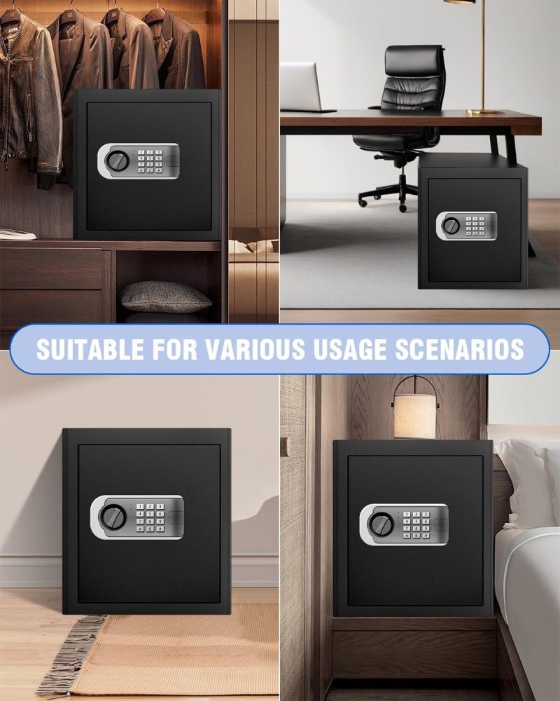 Safe Box Fireproof Waterproof, 1.8 Cu Ft Steel Safe with Digital Keypad, Security Safe Box for Home with Dual Alarm System for Money Cash Valuables Document, Keyboard Silent Mode, Black - Image 7