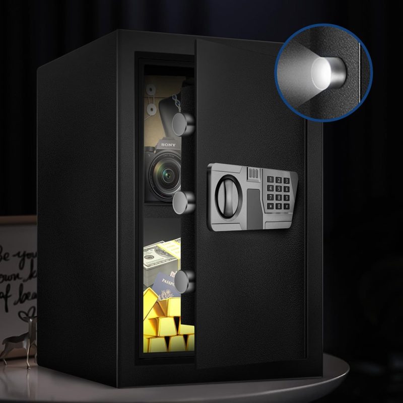 TOTOY Safe Box 2.5 Cu Ft Money Safe with LED Sensor Light, Safe for Home Documents with Keys and Digital Keypad, Type-C External Power Supply Interface Lock Box for Cash Jewelry Valuables - Image 5