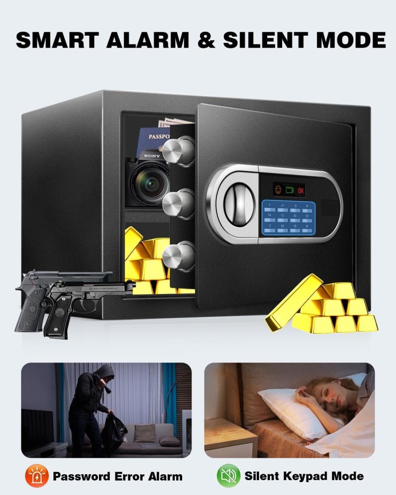 1.2 Cu Ft Safe Box for Home Steel Electronic Digital Safety Box Personal Security Lock Box with LED Sensor Light & Emergency Type-C External Charge for Money Jewelry Documents - Image 6