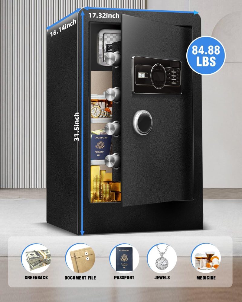 [True to Size] 7.2 Cub Extra Large Heavy Duty Home Safe Fireproof Waterproof, Home Security Safe Box with Anti-theft Smart Alert Fire Proof Safe for Document Business Office - Image 7