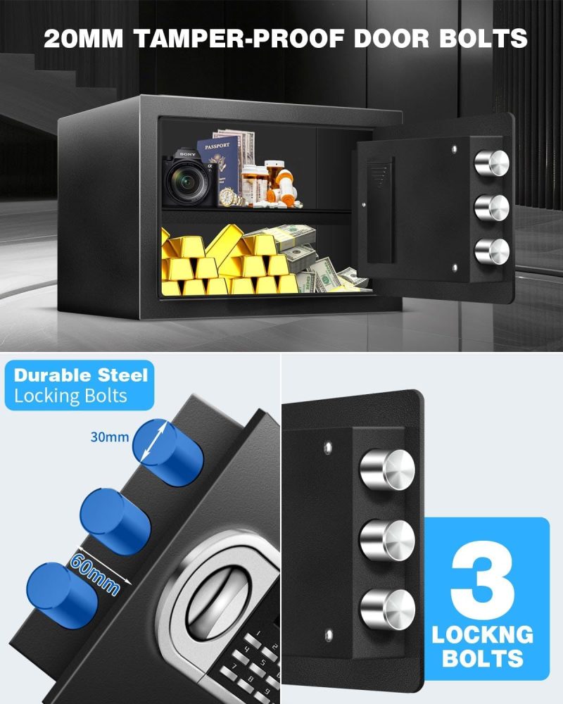 1.2 Cu Ft Safe Box for Home Steel Electronic Digital Safety Box Personal Security Lock Box with LED Sensor Light & Emergency Type-C External Charge for Money Jewelry Documents - Image 3