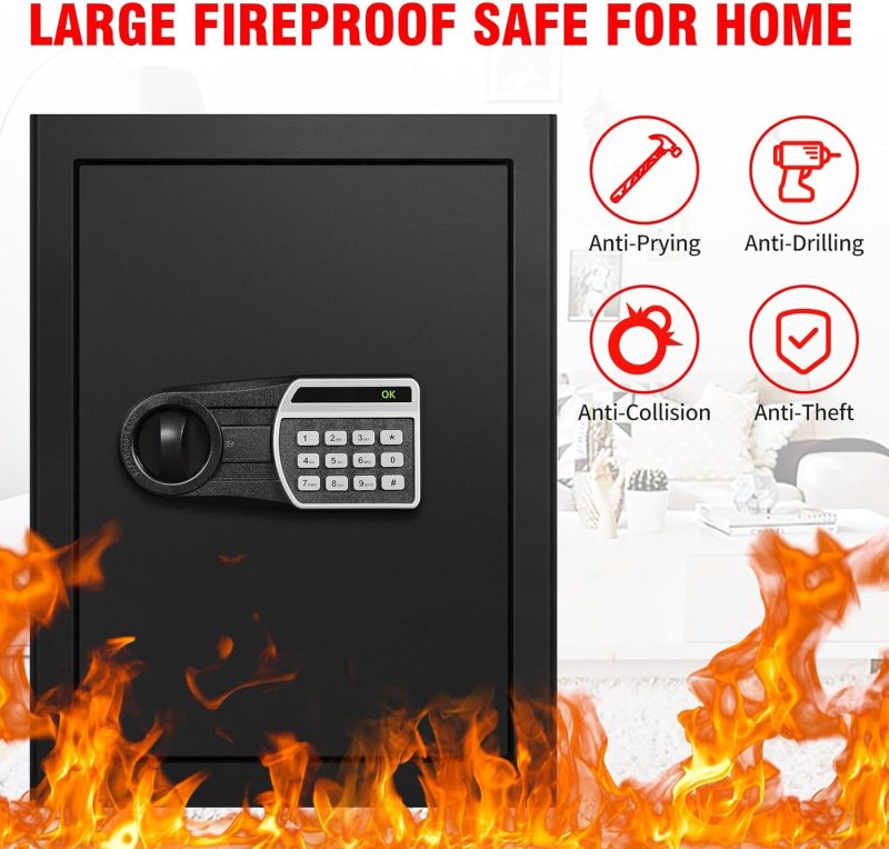 2.4 Cub Fireproof Safe Box for Home Documents Use, Home Safes Fireproof Waterproof with Digital Combination Lock, Fire Proof Safe with Removable Shelf, Sensor Light - Image 2