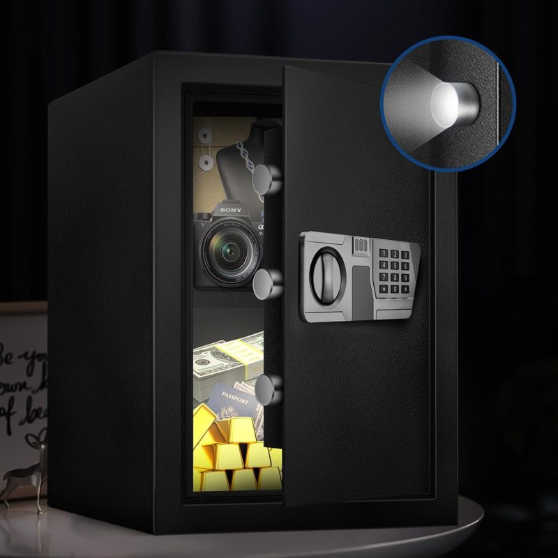 TOTOY Safe 3.0 Cu Ft Safe Box with LED Sensor Light, Fireproof Safe for Home Documents with Keys and Digital Keypad, Type-C External Power Supply Interface Lock Box for Money Jewelry Valuables - Image 4