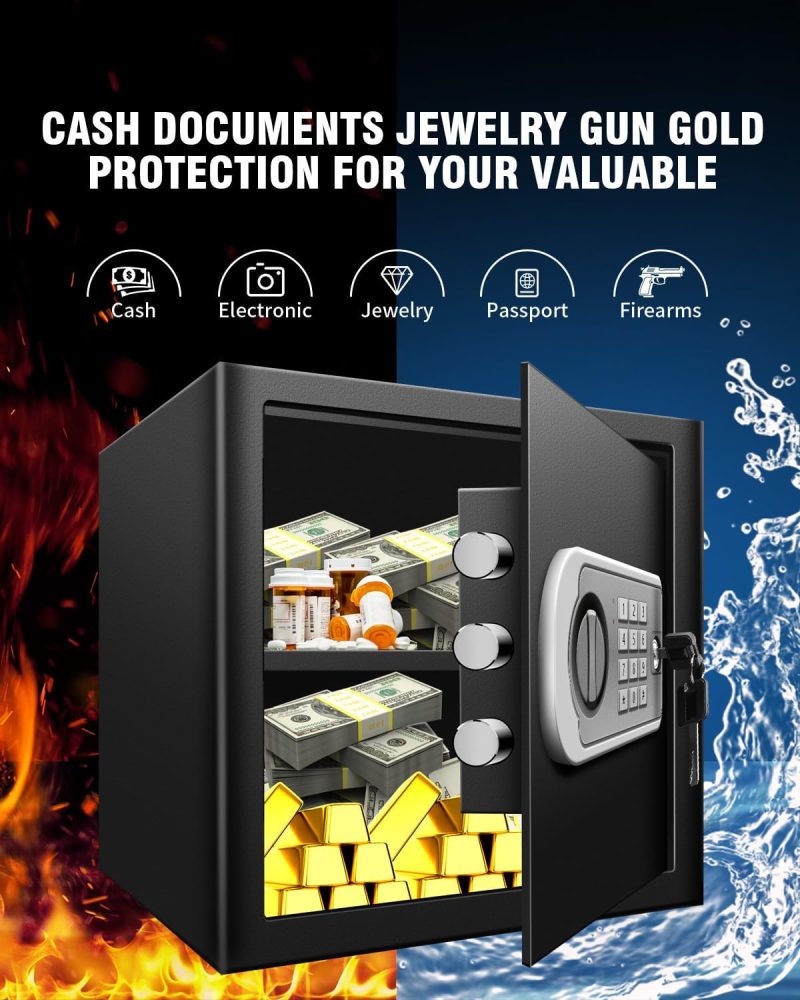 Safe Box Fireproof Waterproof, 1.6 Cu Ft Personal Safe with Digital Keypad, Safety Box for Home with Dual Alarm System for Money Cash Valuables Document, Keyboard Silent Mode, Black - Image 5