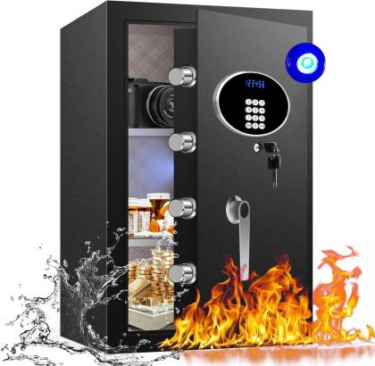Heavy Duty Home Safe Box Fireproof Waterproof, Anti-Theft Digital Security Box with LCD Display, LED Lighting, Removable Shelf for Office Hotel Documents Money Firearm