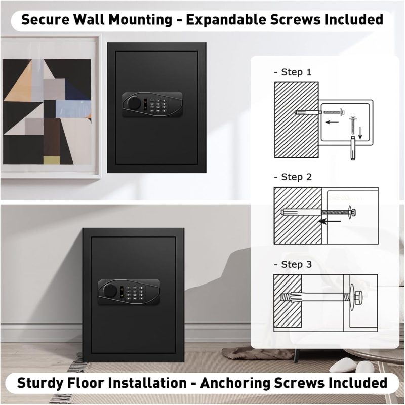2.4 Cu Ft Home Safe Box Fireproof Waterproof Digital Security Box Steel Construction with Electronic Keypad, Removable Shelf, Hidden Key Lock, LED Light for Document Money Jewelry Valuables - Image 8