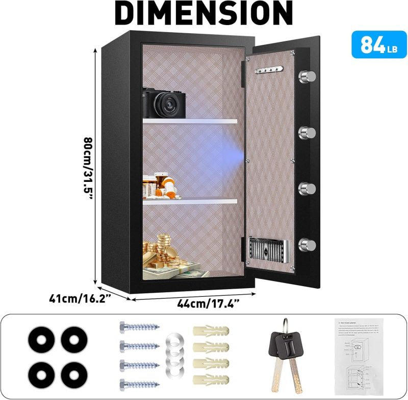 7.1 Cu ft Extra Large Heavy Duty Home Safe Box Fireproof Waterproof, Anti-Theft Digital Security Box with LCD Display, LED Lighting, Removable Shelf for Office Hotel Documents Money Firearm - Image 3