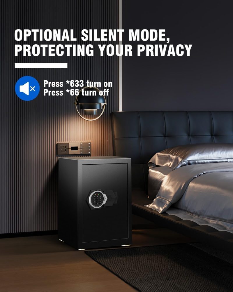 2.6 Cub Home Safe Box Fireproof Waterproof, Safety Box with Digital Keypad Sensor Light Keys for Hotel Office Money Documents - Image 4
