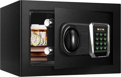 Fireproof Waterproof Safe Box for Home Use, 1.0 Cu Ft Small Box Personal Security Lock Box with LED Sensor Light & Emergency Type-C External Charge for Money Jewelry Documents