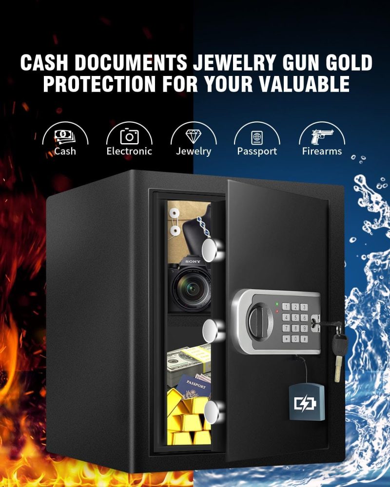 Safe Box Fireproof Waterproof, 1.8 Cu Ft Steel Safe with Digital Keypad, Security Safe Box for Home with Dual Alarm System for Money Cash Valuables Document, Keyboard Silent Mode, Black - Image 6